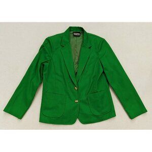 Vintage 70s Women's Blazer Jacket Russ Petites Size PM Green 2-Button